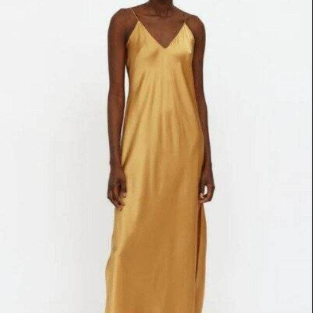 100% silk Banana Republic vintage Tan Gold Silk Slip Dress